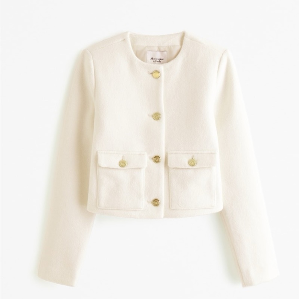 Abercrombie & Fitch Cream Gold Blazer Tweed Structured